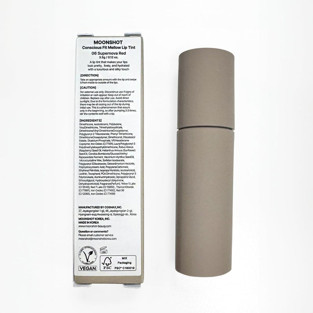 Moonshot KOREA Conscious Fit Mellow Lip Stain – Longwear, Vegan & Cruelty-Free (Supernova Red 06)