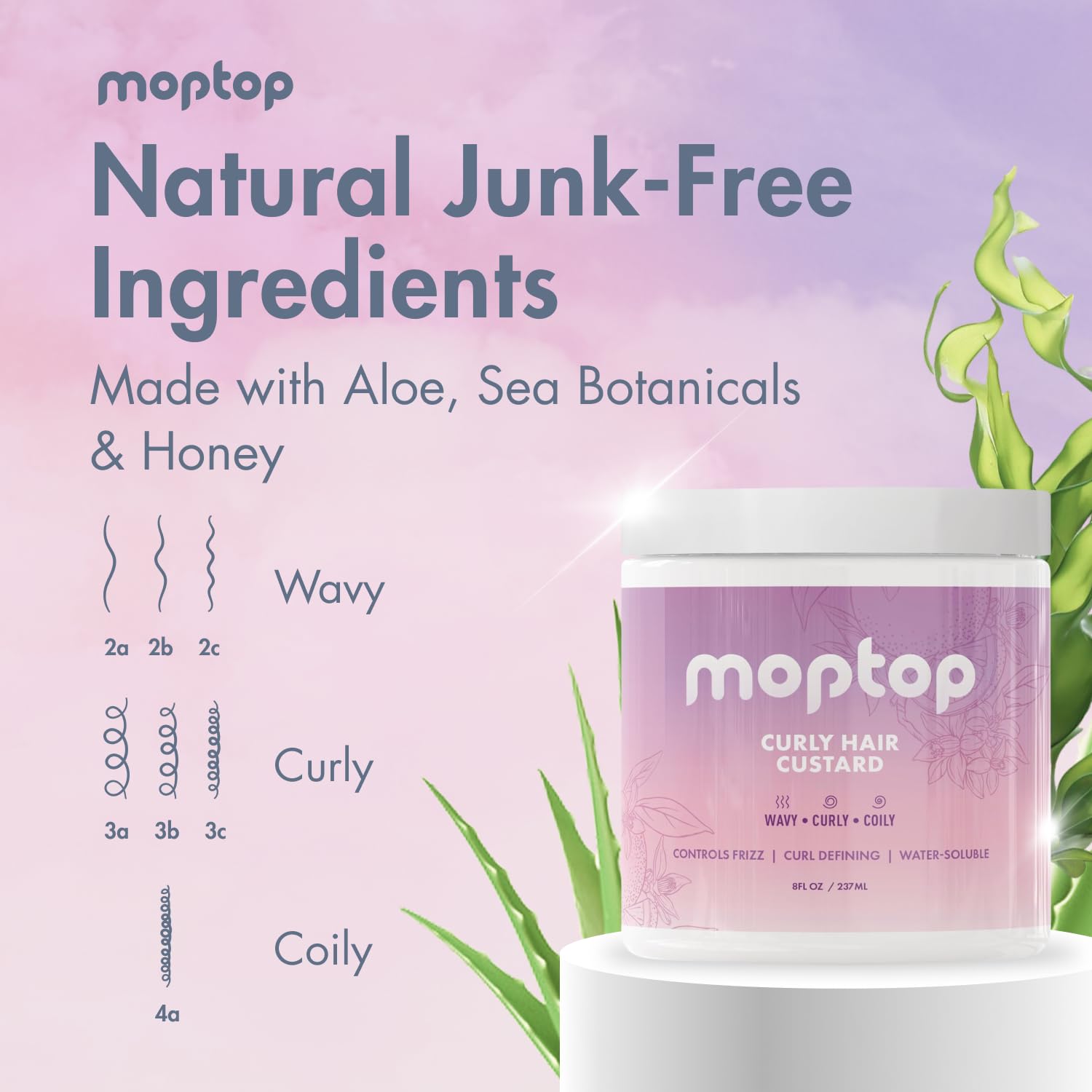 MopTop Curly Hair Gel Custard – Lightweight Moisturizing Curl Definer (Citrus Kumquat, 16oz)