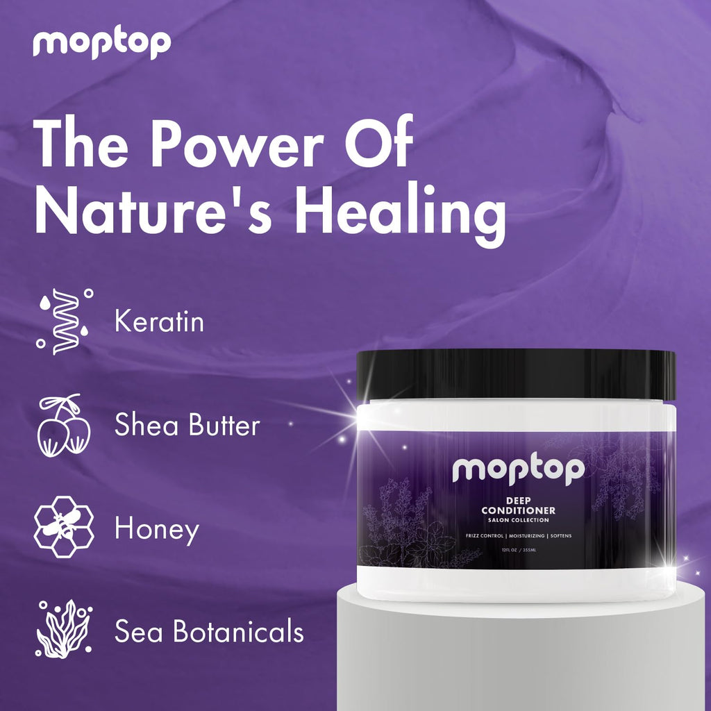 MopTop Salon Deep Conditioner – Intense Hydration for Dry, Damaged Hair & Frizzy Curls | Lavender Mint, 12oz | Sulfate-Free & Paraben-Free