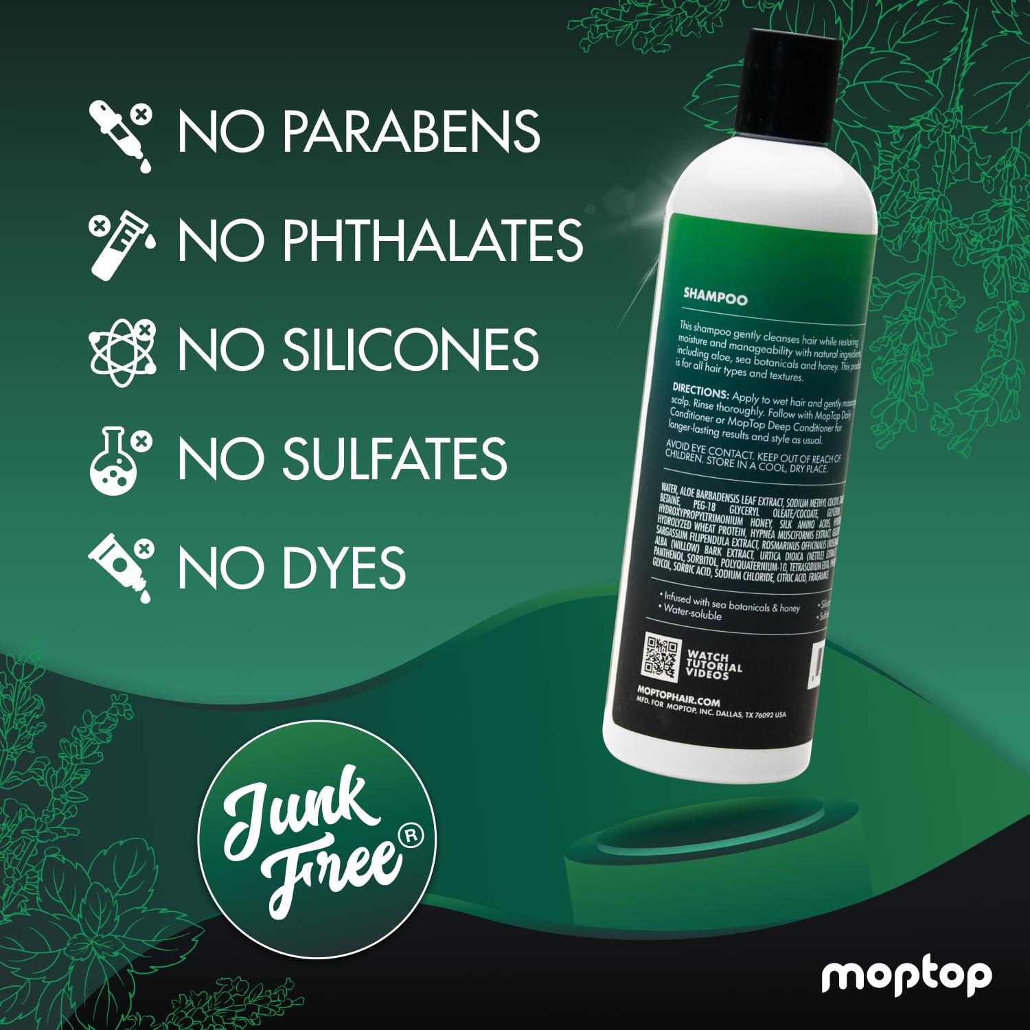MopTop Salon Gentle Shampoo – Frizz Reduction, Color Safe, 32oz