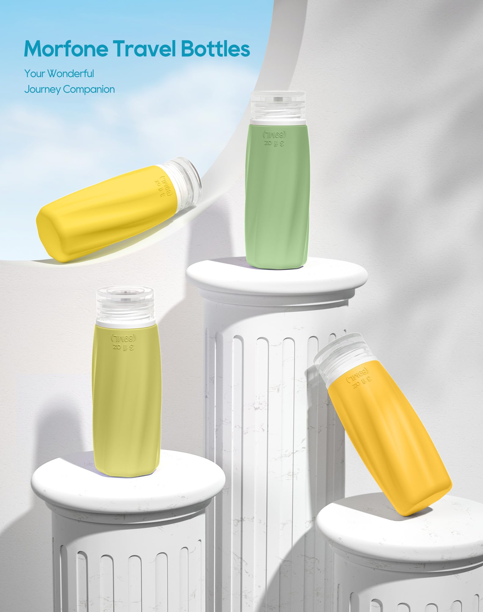 Morfone Travel Bottles for Toiletries - 3oz TSA-Approved, Leak-Proof, Refillable (Yellow)