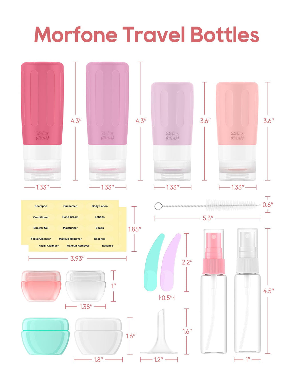 Morfone 16 Pack Travel Bottles Set – TSA-Approved, Leak-Proof Silicone Containers (2oz/3oz) for Shampoo, Conditioner, Lotion & Body Wash (BPA Free)