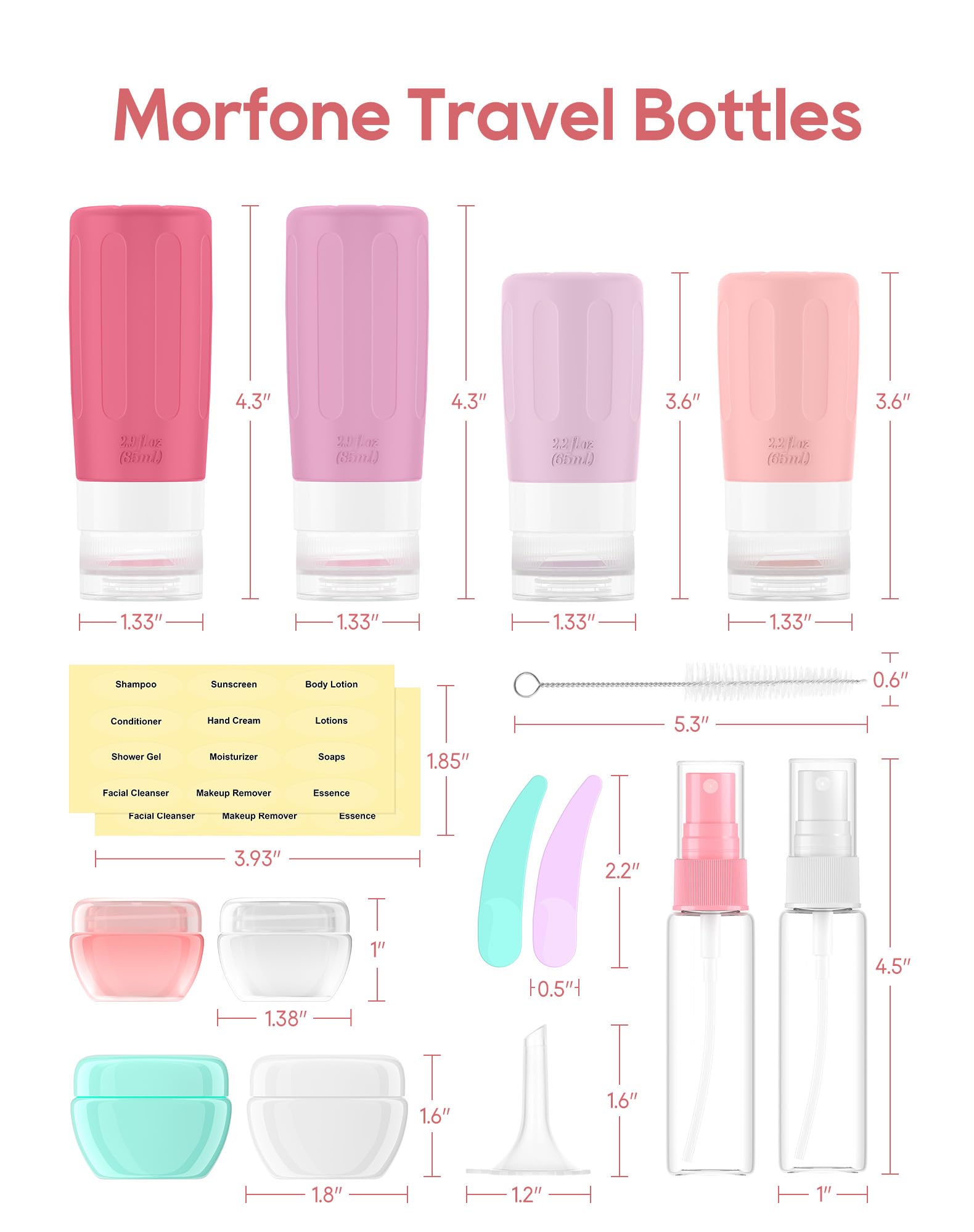 Morfone 16 Pack Travel Bottles Set – TSA-Approved, Leak-Proof Silicone Containers (2oz/3oz) for Shampoo, Conditioner, Lotion & Body Wash (BPA Free)