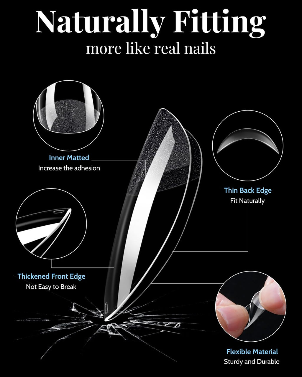 MORGLES Short Square & Almond Nail Tips Kit – 480 Clear Full-Cover Nails with Glue & Tools