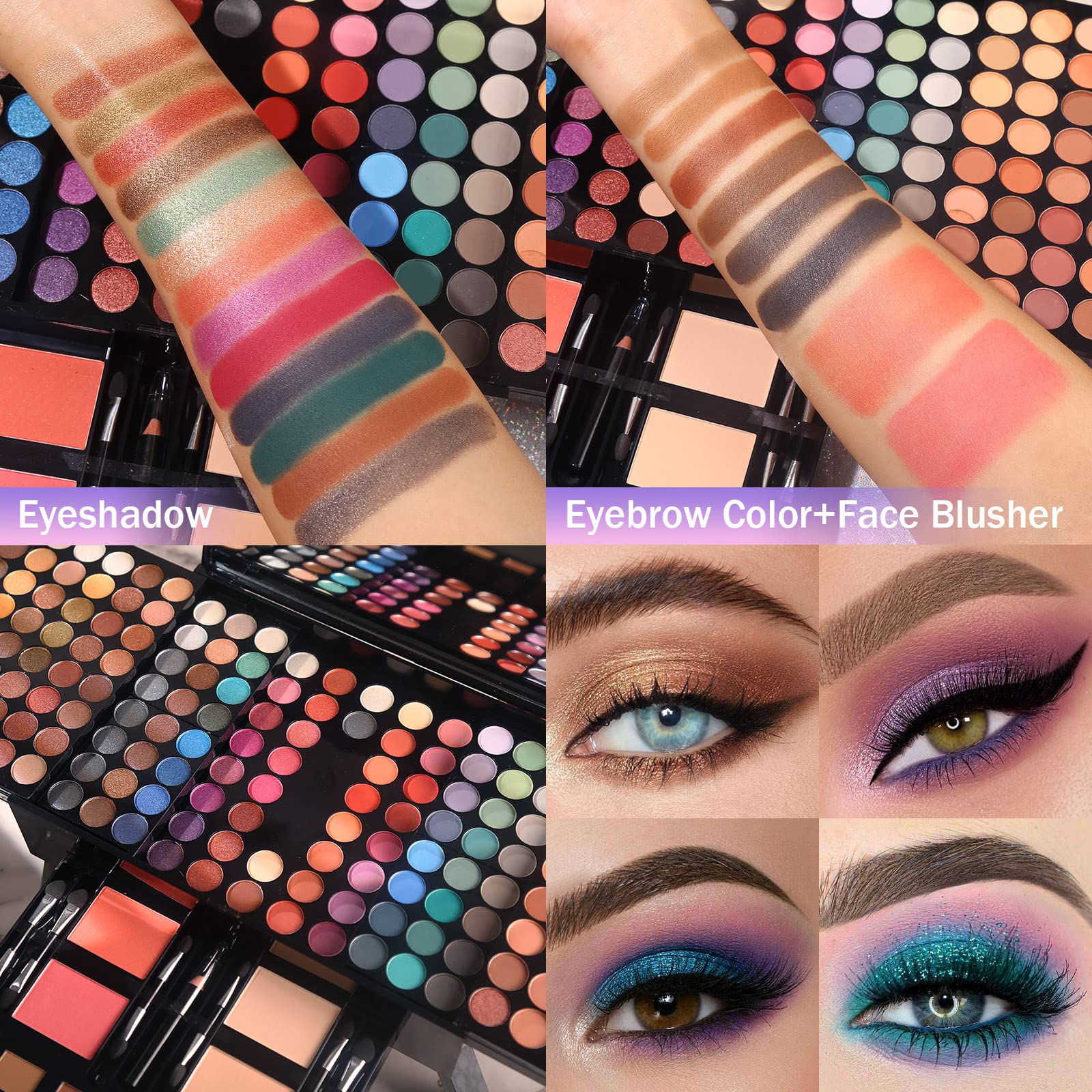 MORNECA Women Makeup Sets - 190 Colors Palette with Mirror | Complete Travel Makeup Kit