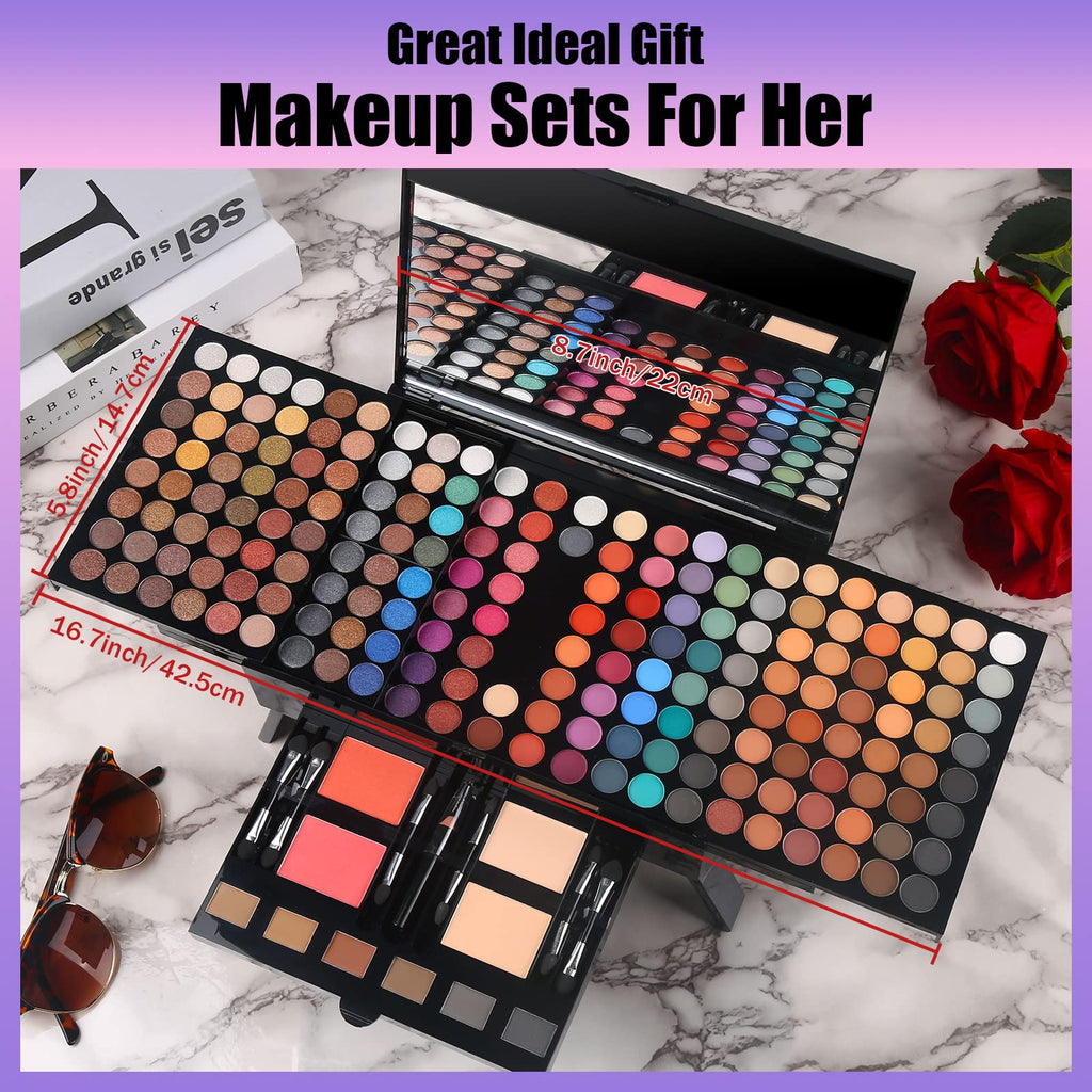 MORNECA Women Makeup Sets - 190 Colors Palette with Mirror | Complete Travel Makeup Kit