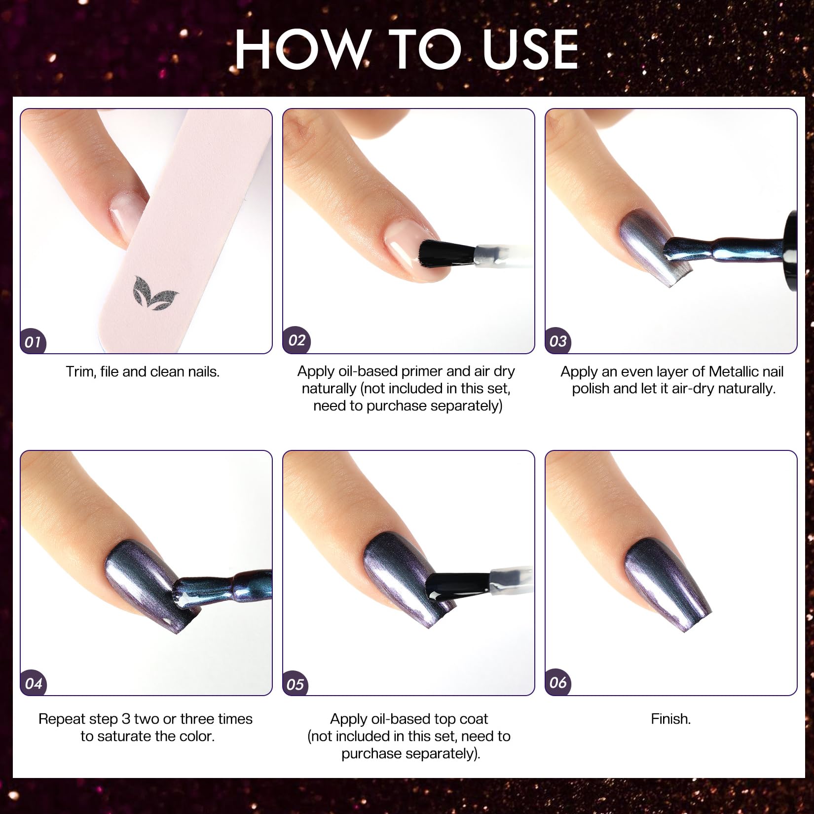 Morovan 6-Color Holographic Chrome Ombre Nail Polish Set – Air-Dry, Non-Toxic 0.27oz