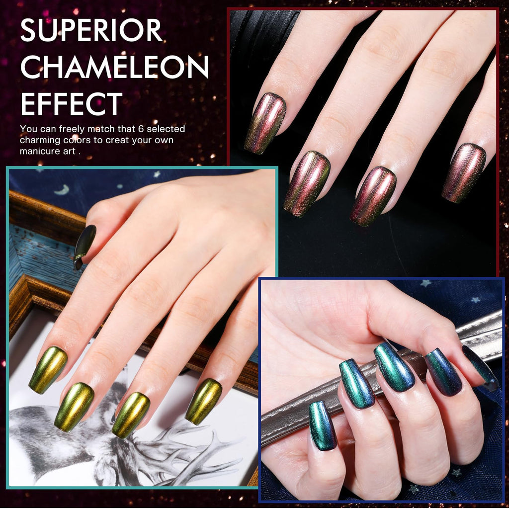 Morovan 6-Color Holographic Chrome Ombre Nail Polish Set – Air-Dry, Non-Toxic 0.27oz