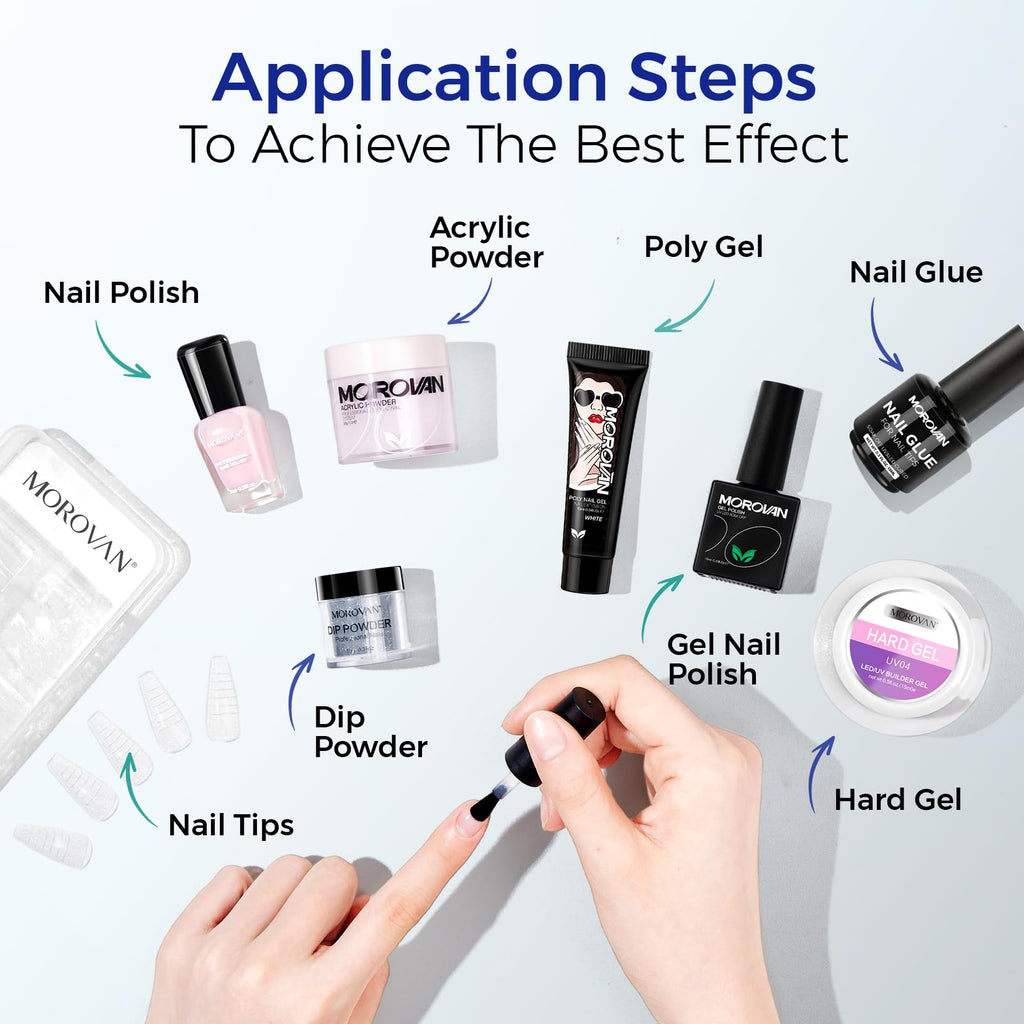Morovan Nail Dehydrator & Primer + Gel Base & Top Coat Set – 5Pcs, Acid-Free, Fast-Dry