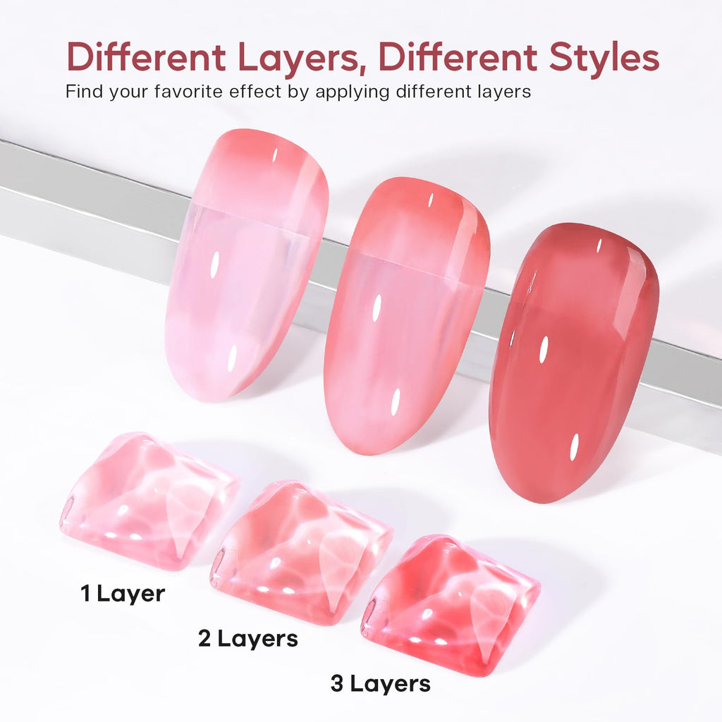 Morovan Jelly Nail Polish Set — Sheer Glass Pink Nude, Quick Air-Dry (6 Colors)