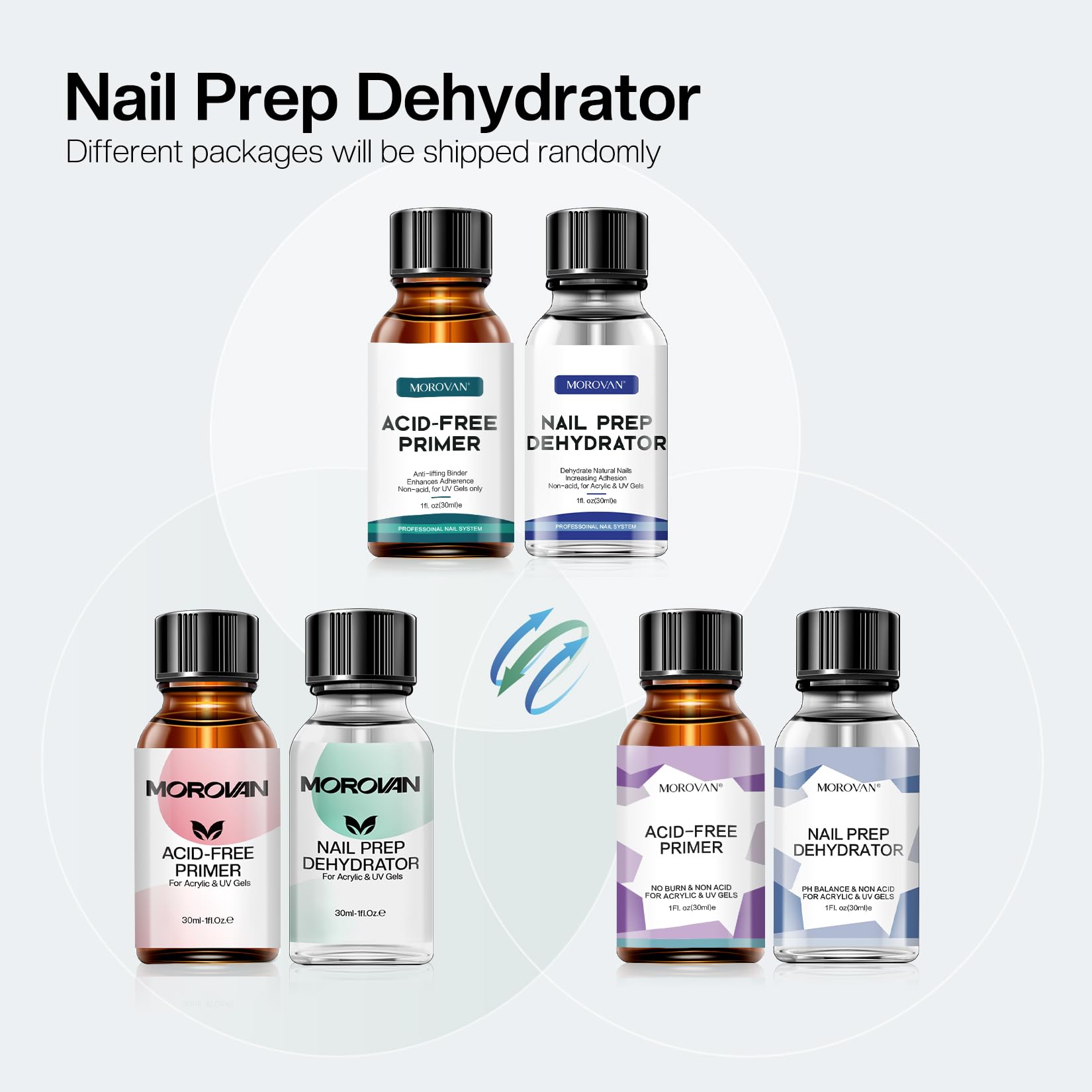 Morovan Nail Primer & Dehydrate Set – Fast Air Dry, 30ml / 1oz for Gel Polish & Acrylic