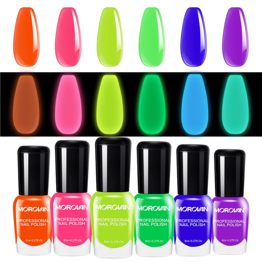 Morovan Neon Nail Polish Set — Glow-In-The-Dark, Quick-Dry, Long-Lasting Neon Colors for Holidays