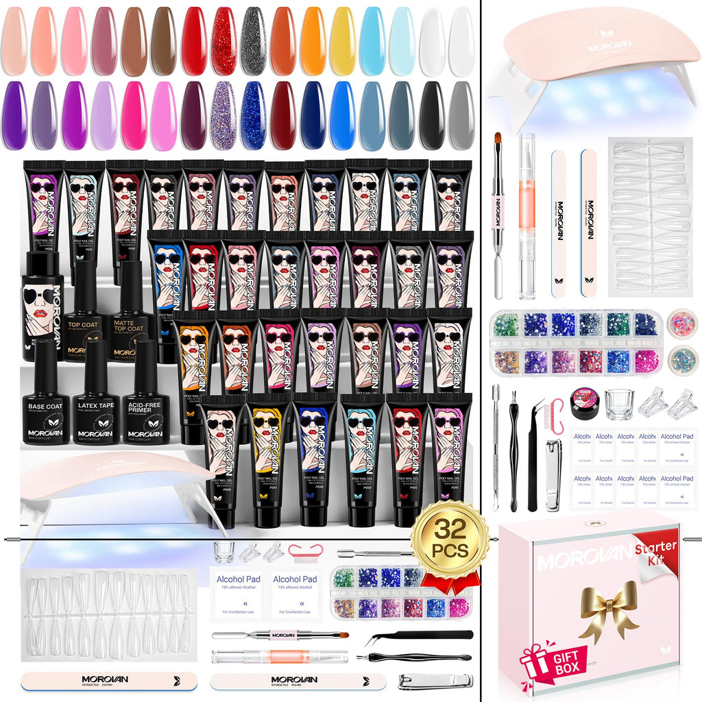 Morovan Poly Gel Nail Kit – Complete DIY Manicure Set with Lamp & Tools