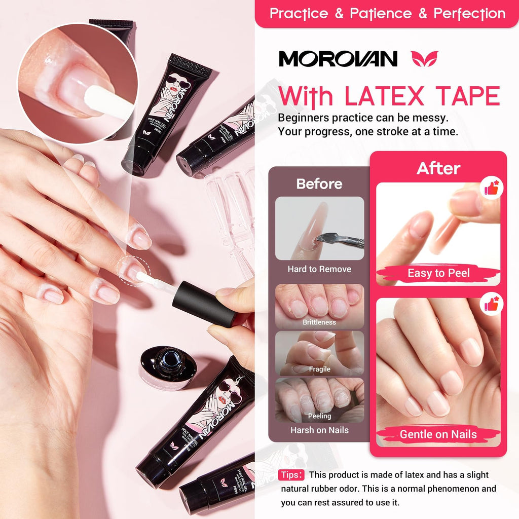 Morovan Poly Gel Nail Kit – All-in-One Beginner Starter with UV Lamp & Slip Solution