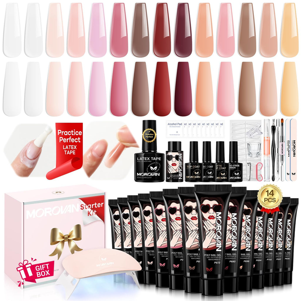 Morovan Poly Gel Nail Kit – All-in-One Beginner Starter with UV Lamp & Slip Solution