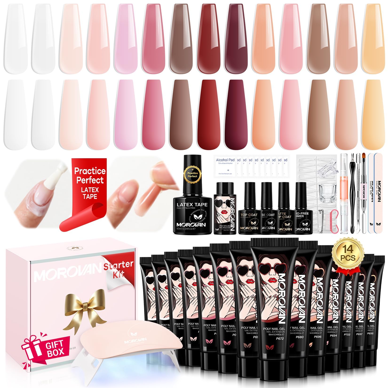 Morovan Poly Gel Nail Kit – All-in-One Beginner Starter with UV Lamp & Slip Solution