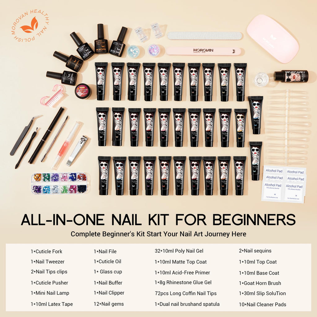 Morovan Poly Gel Nail Kit – Complete DIY Manicure Set with Lamp & Tools