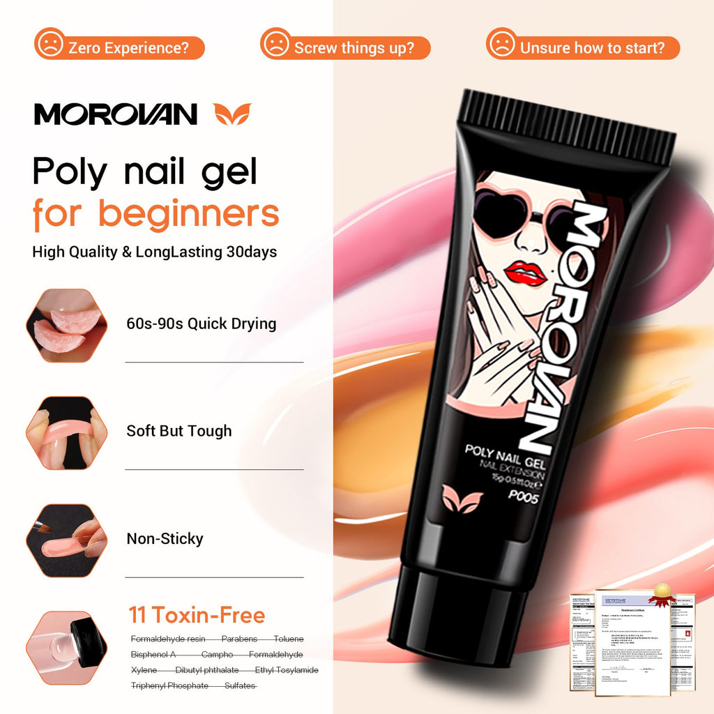Morovan Poly Gel Nail Kit – Complete DIY Manicure Set with Lamp & Tools