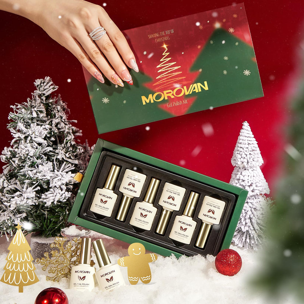 Morovan Christmas Gel Nail Polish Set – 6 Colors Red & White, Soak Off Gel Kit for DIY Nail Art