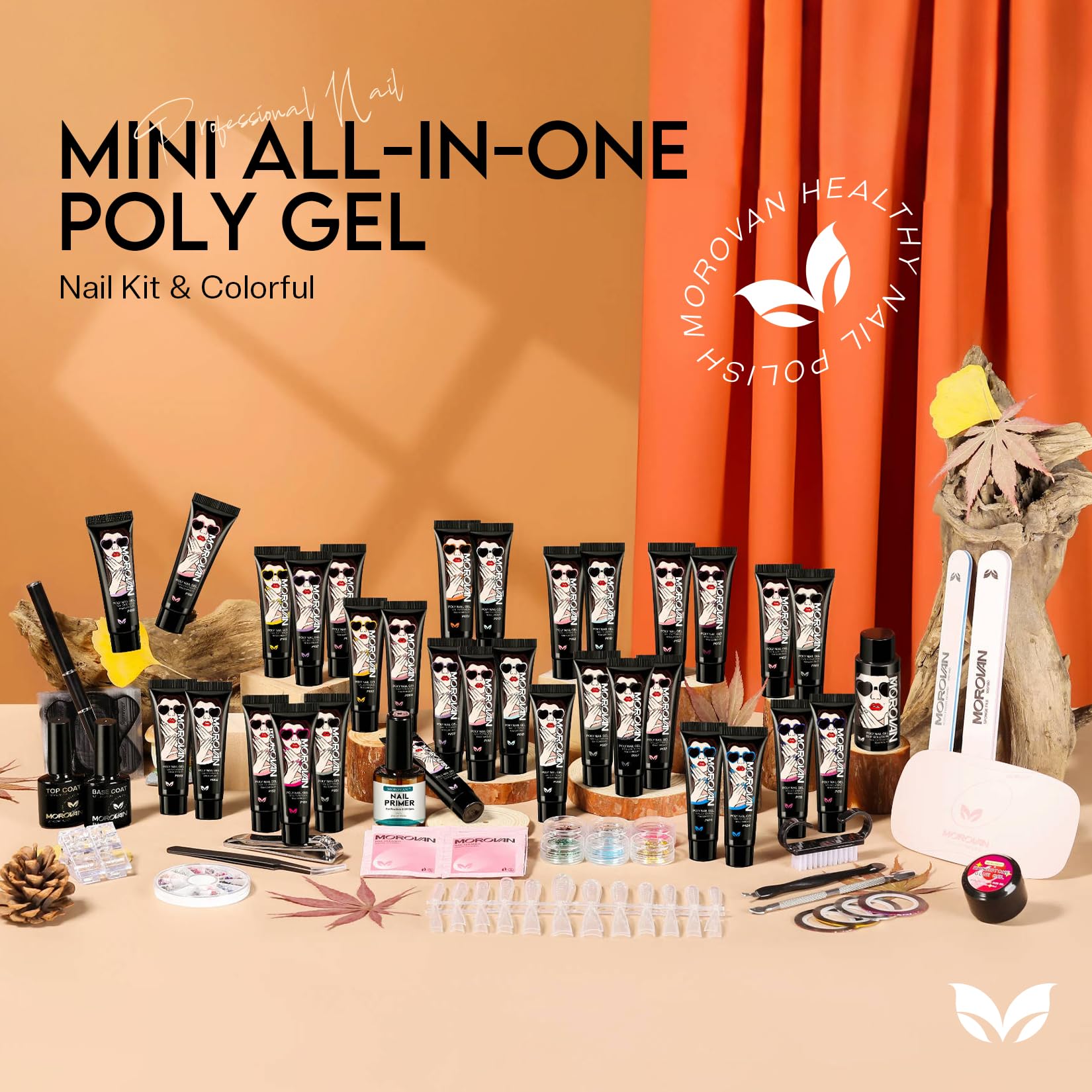 Morovan Poly Nail Gel Kit – 32 Colors, UV Lamp, Starter DIY Kit