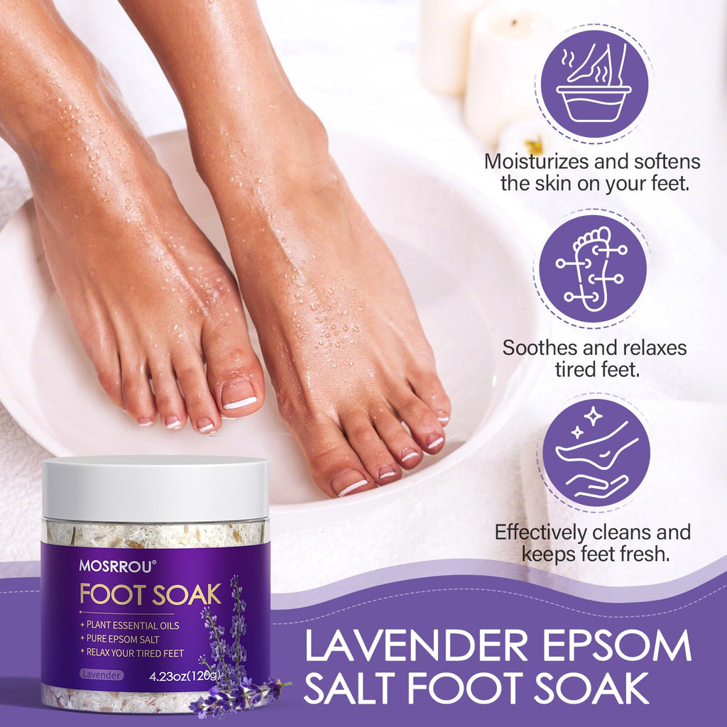 MOSRROU Pedicure Kit – 4-Piece Foot Spa Set with Lavender Soak, Cream, Gel & File