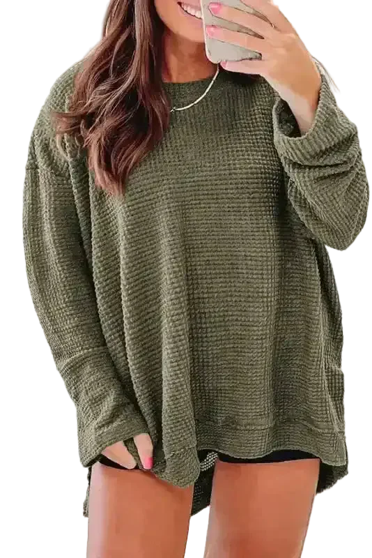 Moss Green Textured Knit Top | Plus Size Long Sleeve