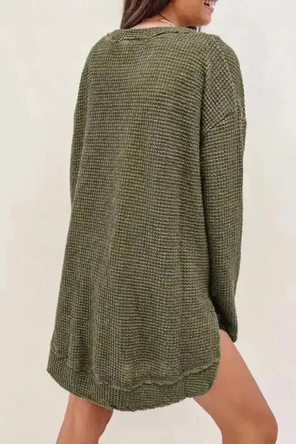 Moss Green Textured Knit Top | Plus Size Long Sleeve
