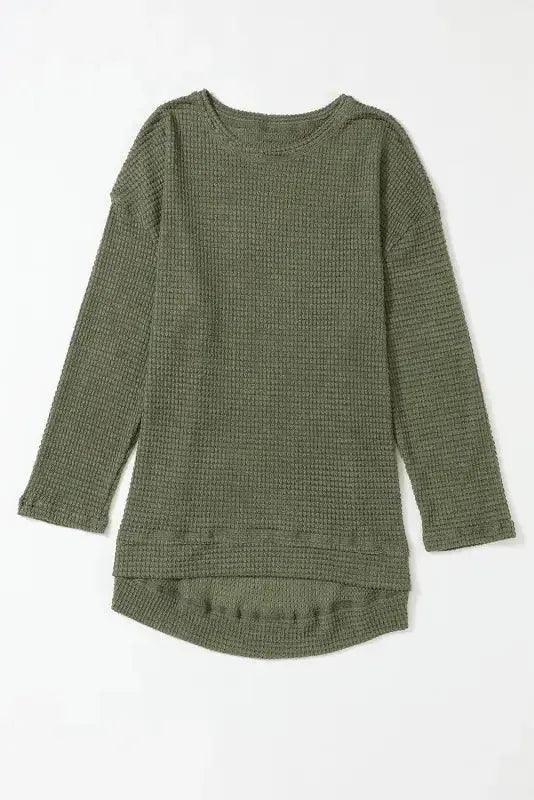 Moss Green Textured Knit Top | Plus Size Long Sleeve