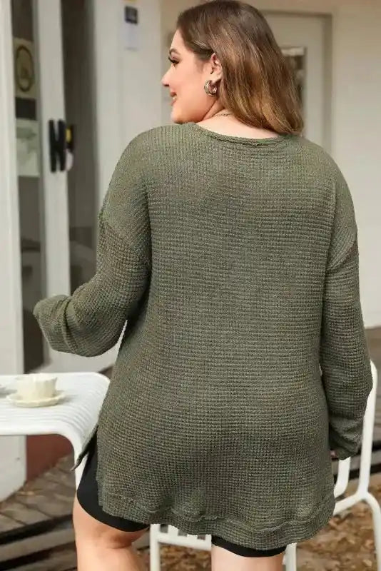 Moss Green Textured Knit Top | Plus Size Long Sleeve