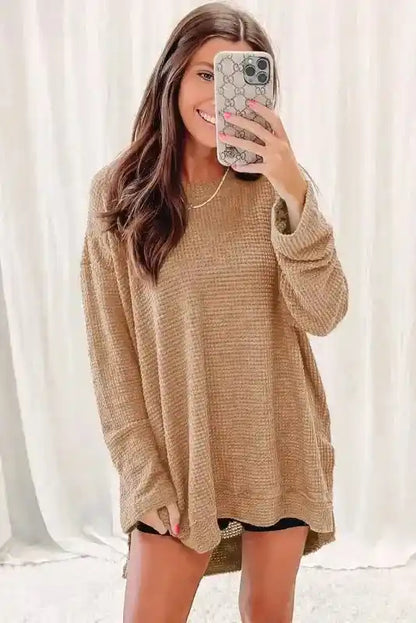 Moss Green Textured Knit Top | Plus Size Long Sleeve