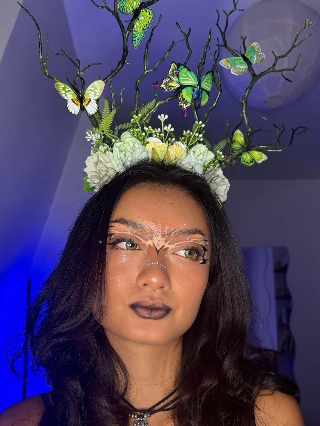 MOSTORY Green Flower Branch Headband – Handmade Woodland Crown for Women