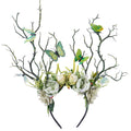 MOSTORY Green Flower Branch Headband – Handmade Woodland Crown for Women