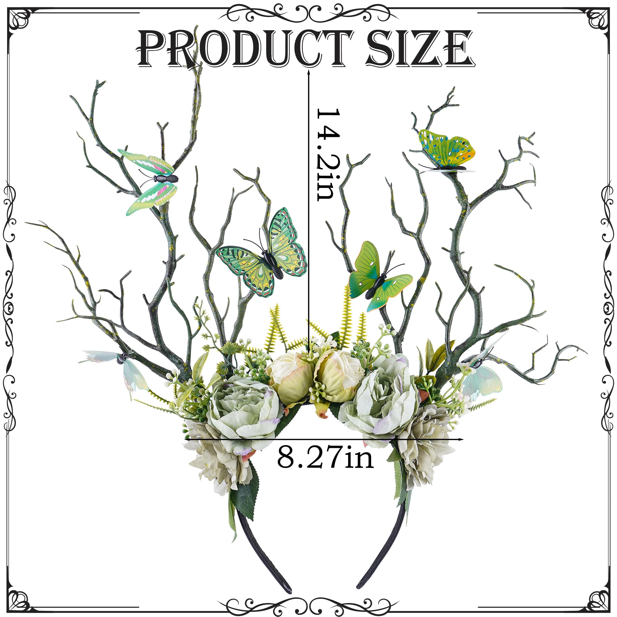 MOSTORY Green Flower Branch Headband – Handmade Woodland Crown for Women