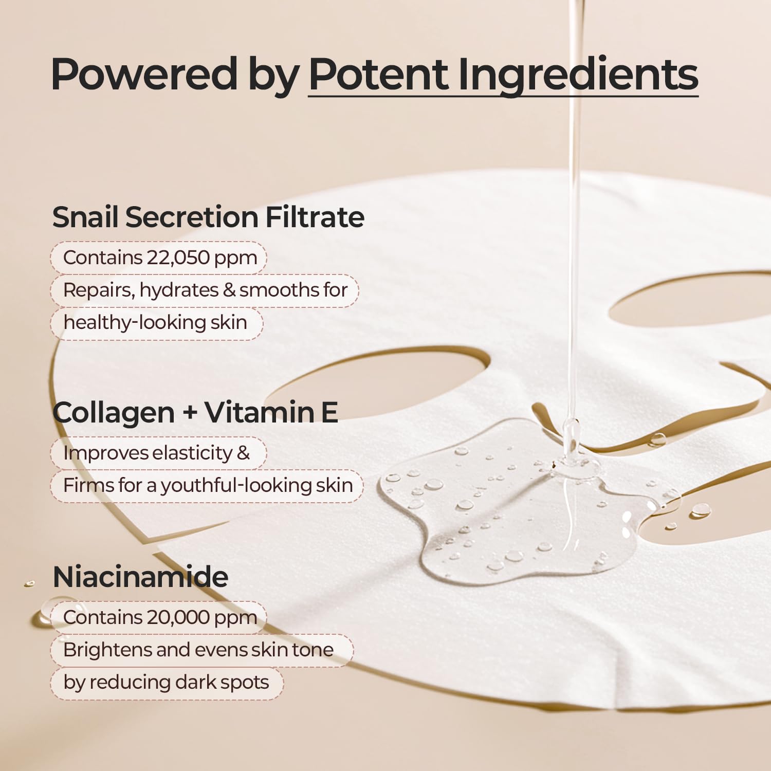 Mother Made Glowing Glass Skin Hydrating Snail Masks – 20 Pack with Niacinamide 2% & Vitamin E