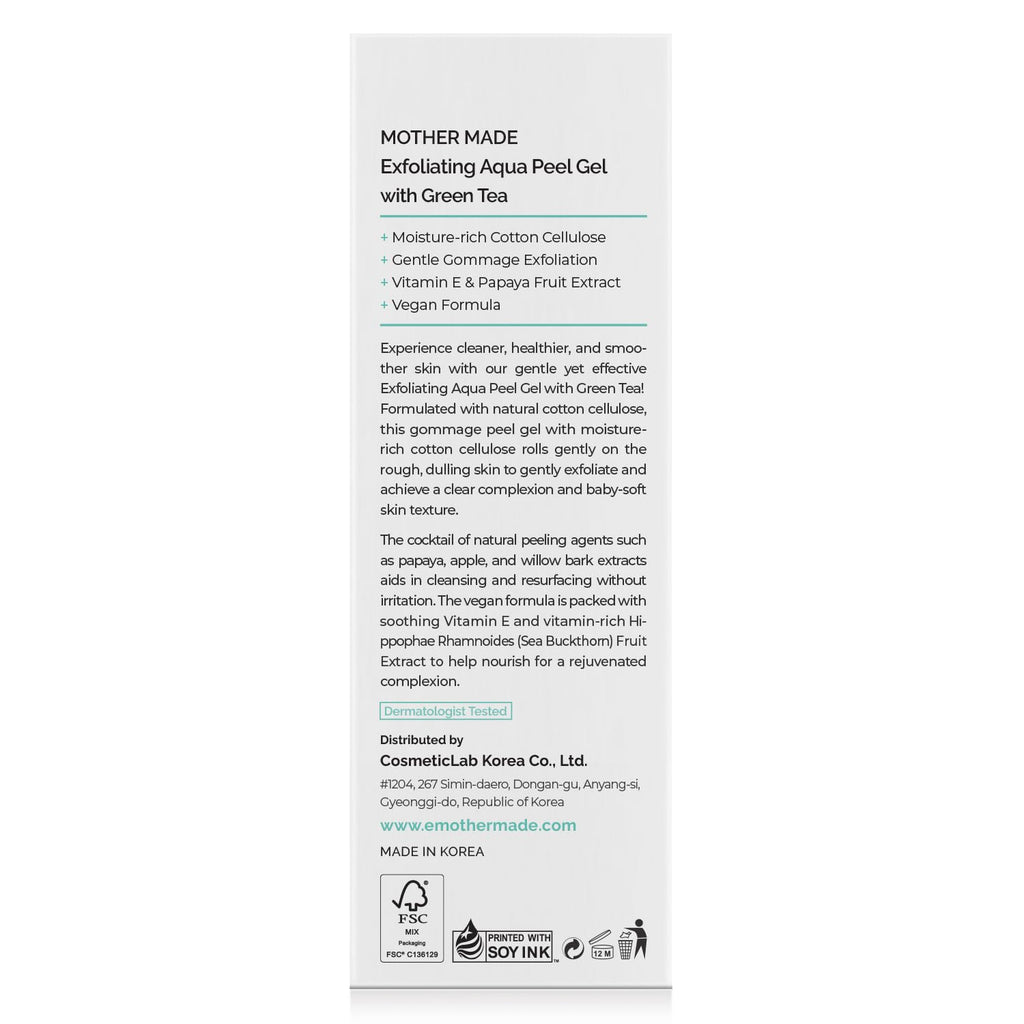 MOTHER MADE LHA Green Tea Aqua Peel Gel | Gentle Exfoliating Face Gel for Deep Pores