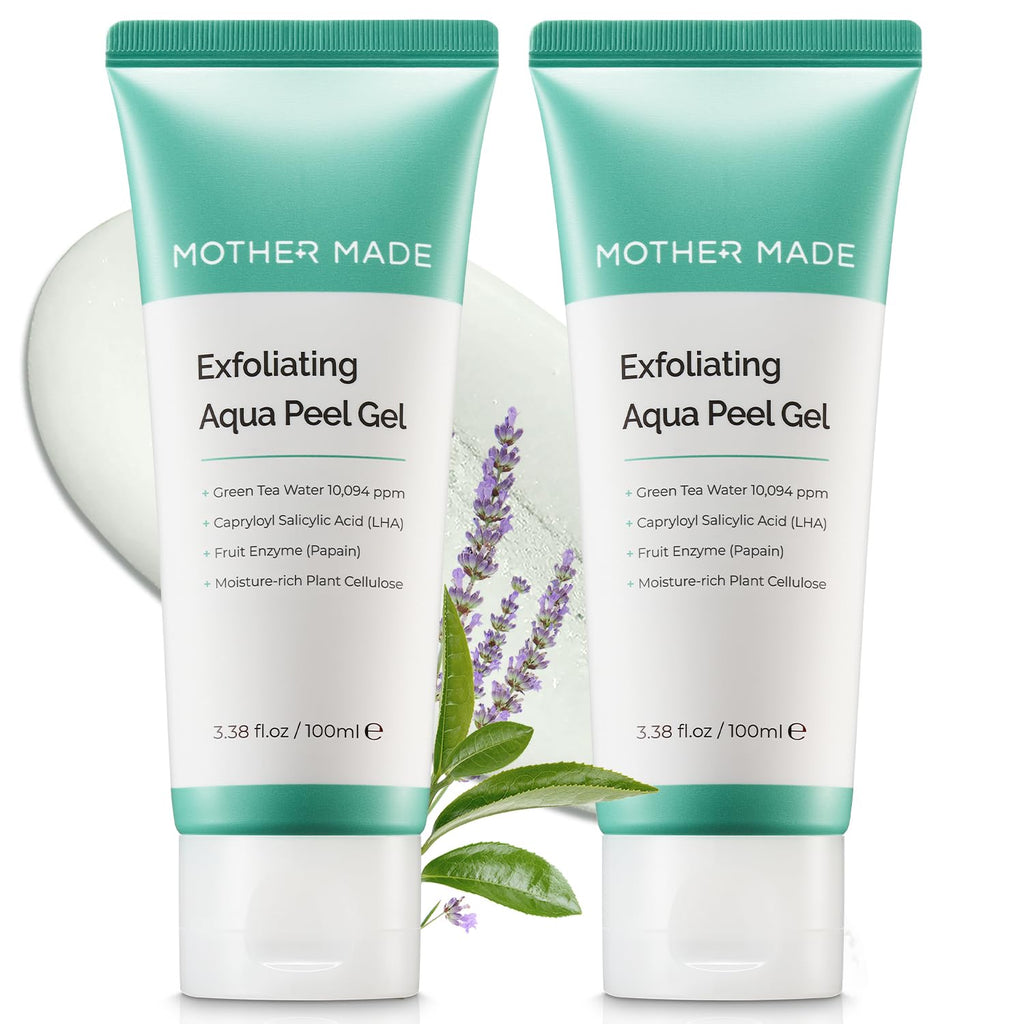 MOTHER MADE LHA Green Tea Exfoliating Aqua Peel Gel – Pore Care, Gentle Facial Exfoliator, 2 Pack (100ml each) | Vegan, Korean Skincare