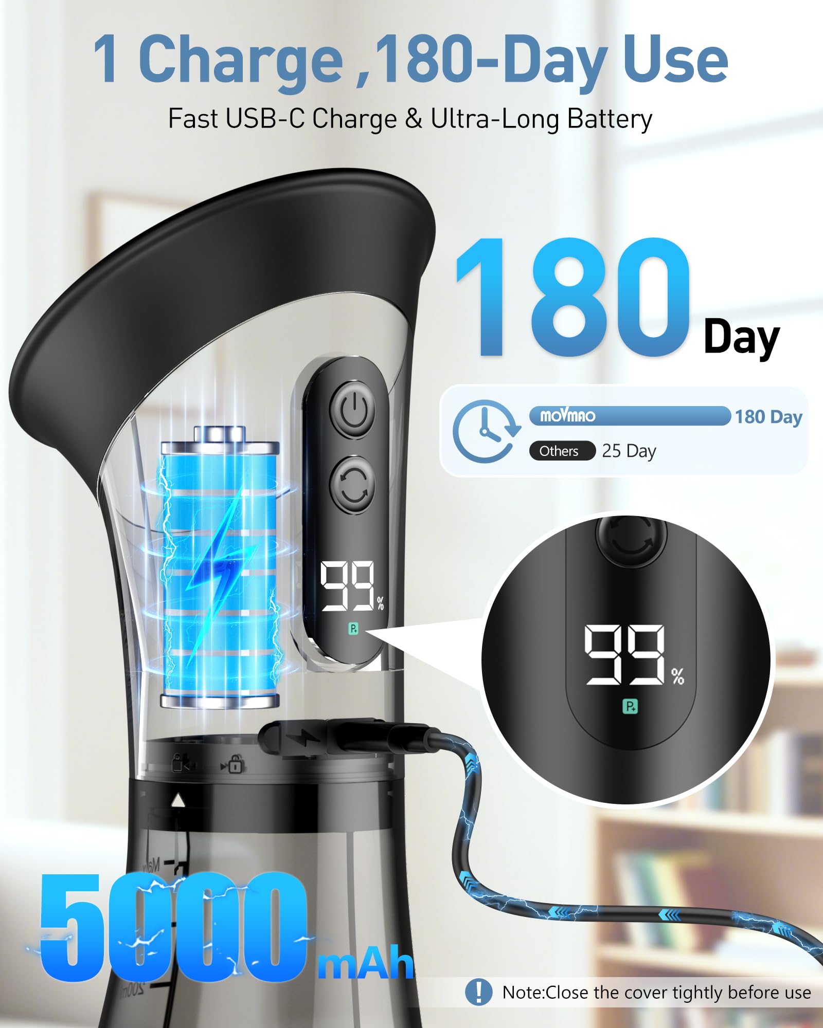 MOVMAO Ear Wax Removal Kit - Electric Ear Cleaner with LED Display, Dual Tank, IPX7 Waterproof