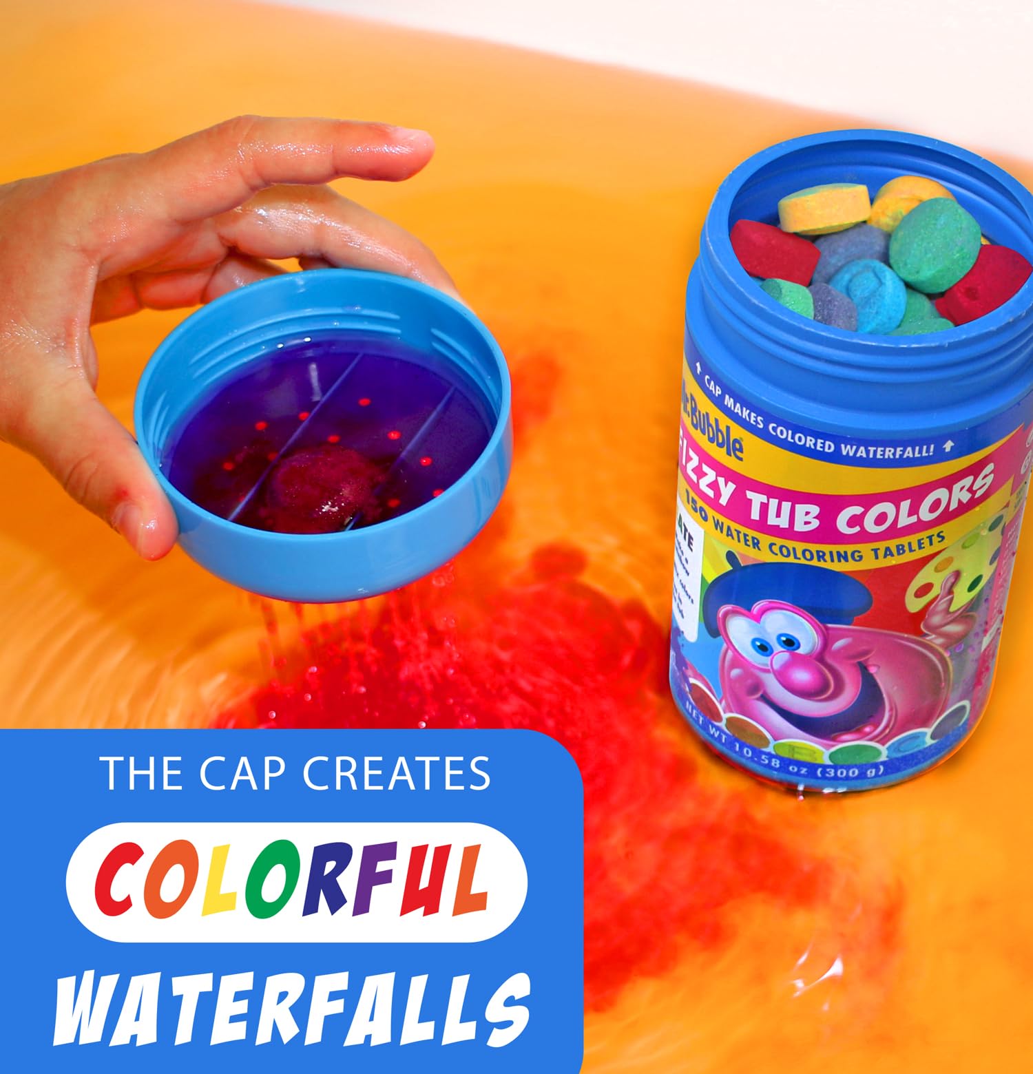 Mr. Bubble Fizzy Tub Colors Bath Tablets — 3 Jars (150 Each), 6 Bright Colors, Fragrance Free