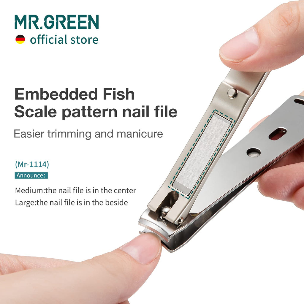 MR.GREEN Nail Clippers with Curved Blades – Stainless Steel Mani-Pedi Nippers + Glass File