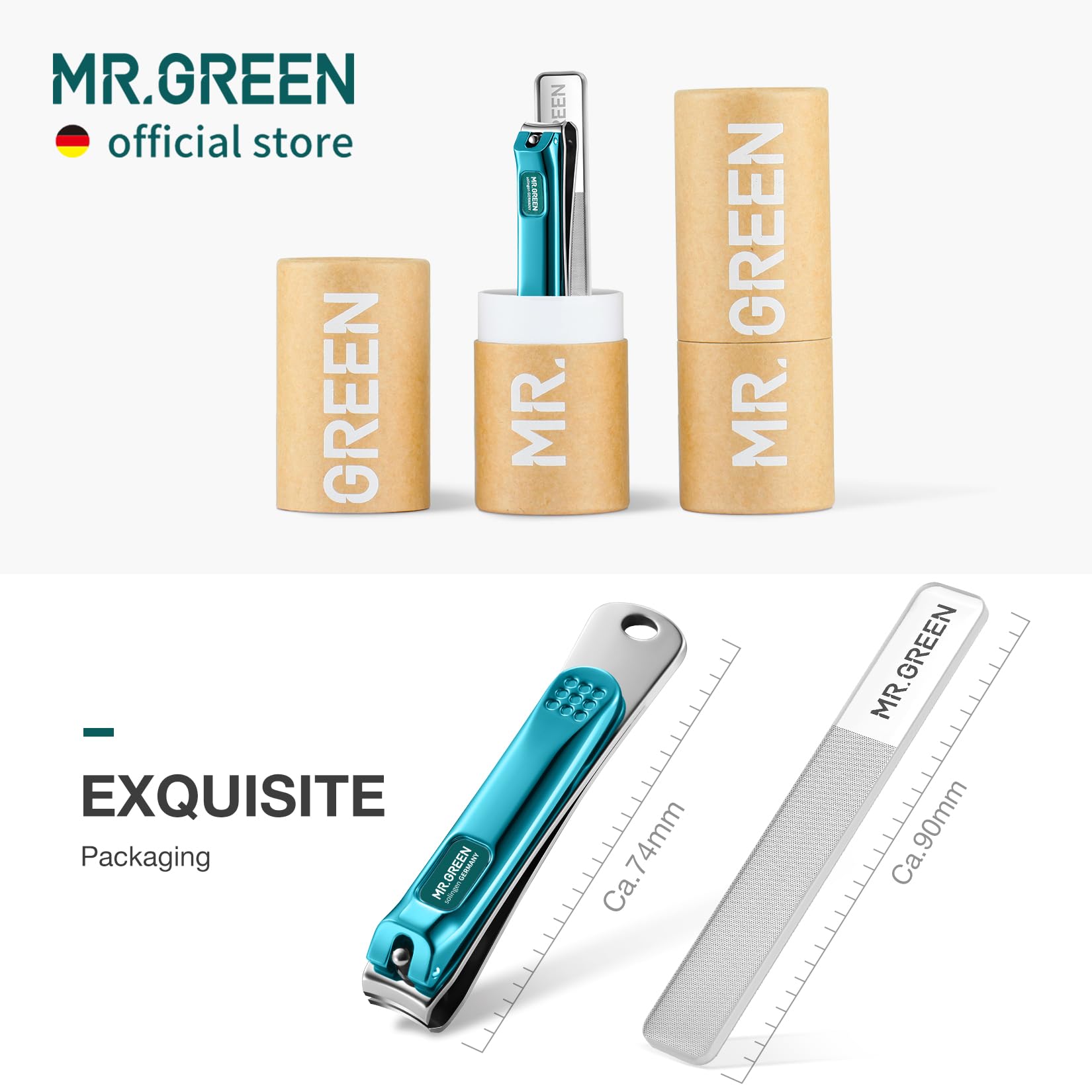 MR.GREEN Nail Clippers with Curved Blades – Stainless Steel Mani-Pedi Nippers + Glass File