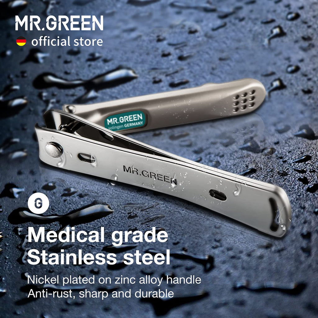 MR.GREEN Nail Clippers with Curved Blades – Stainless Steel Mani-Pedi Nippers + Glass File