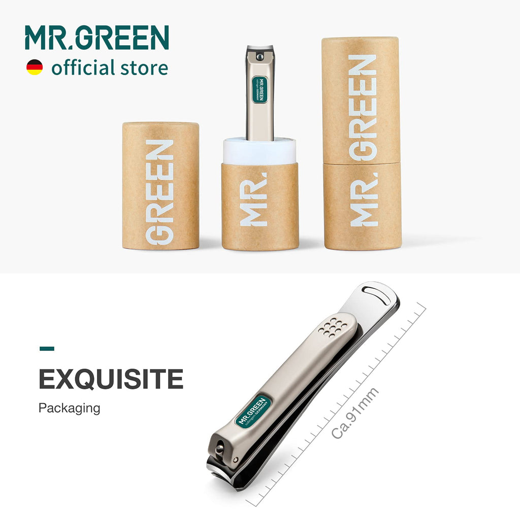 MR.GREEN Nail Clippers with Curved Blades – Stainless Steel Mani-Pedi Nippers + Glass File