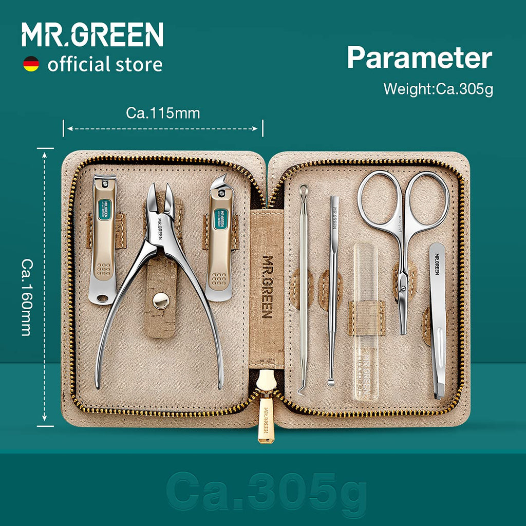 MR.GREEN Manicure Sets & Pedicure Kits – Stainless Steel Nail Clippers in Gray PU Leather Case