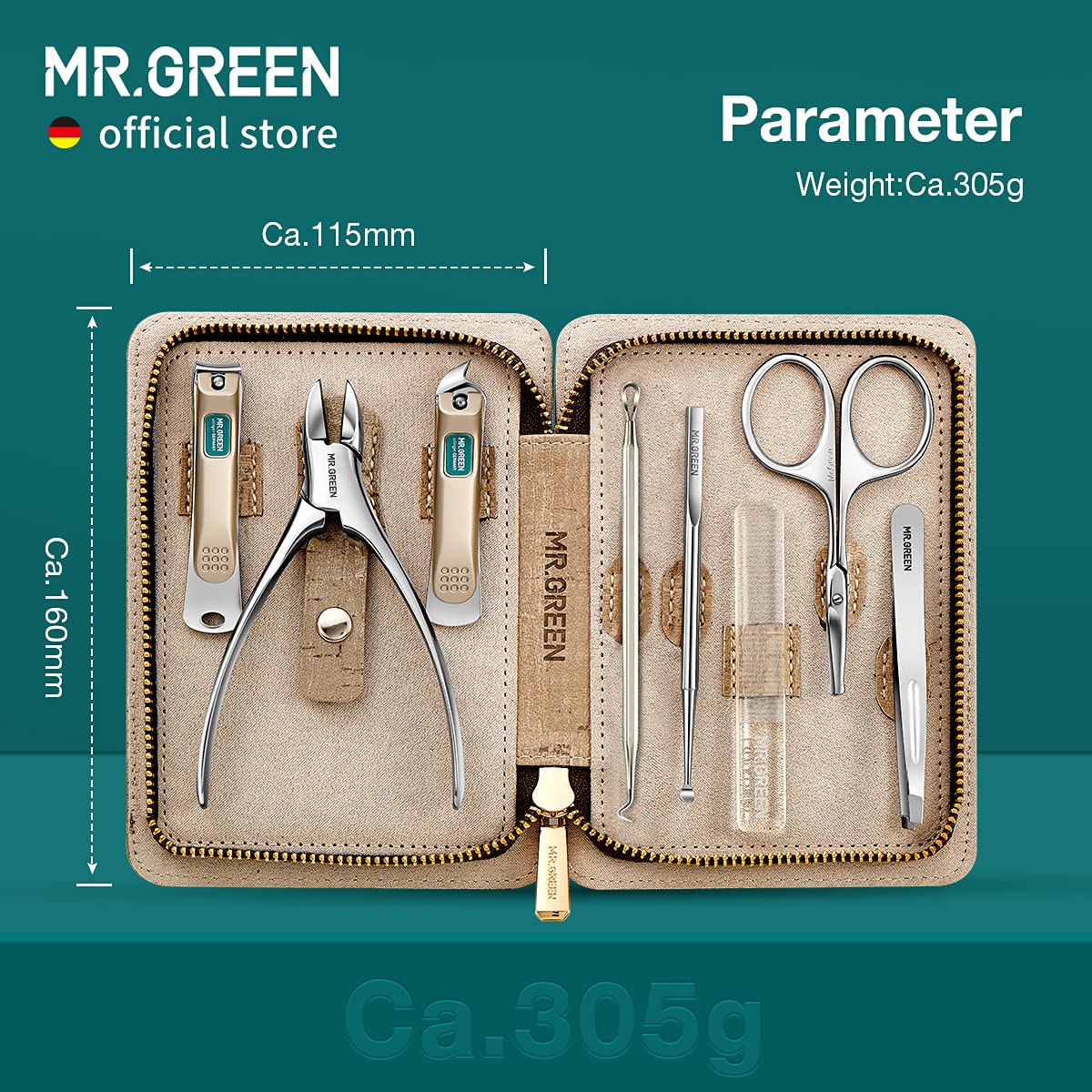 MR.GREEN Manicure Sets & Pedicure Kits – Stainless Steel Nail Clippers in Gray PU Leather Case