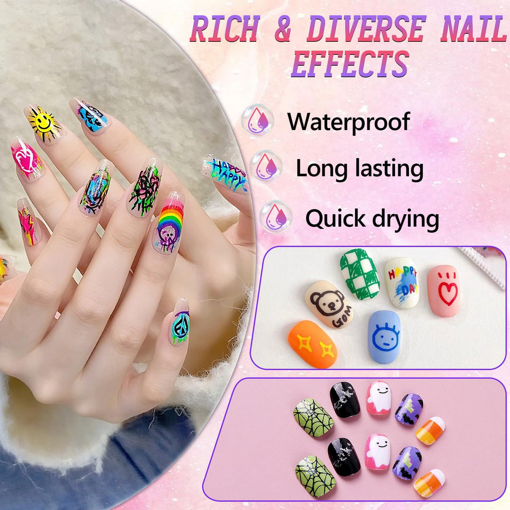 Mrryiio 12 Colors Nail Art Pens Set – 0.5mm Nail Polish Markers for Gel Nails