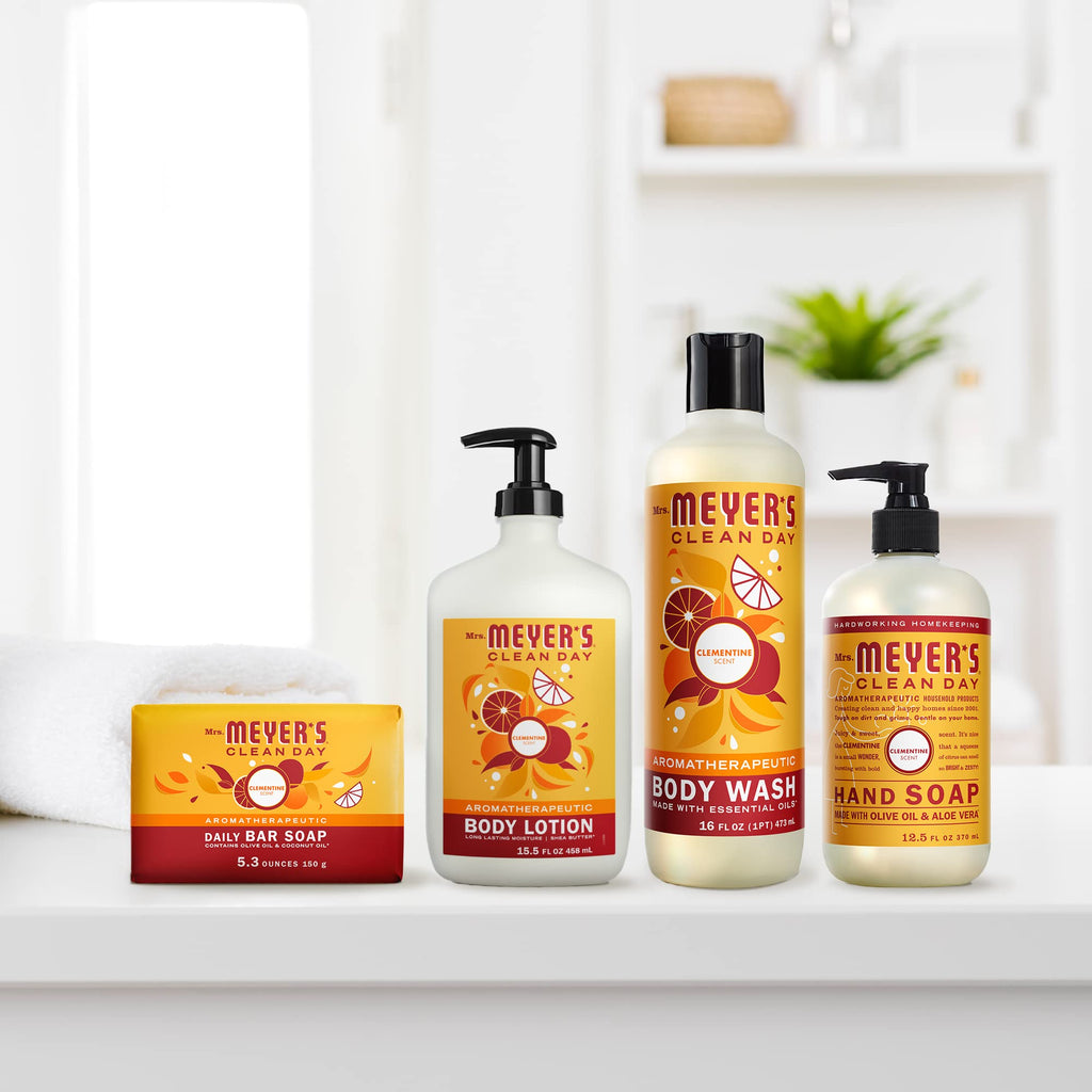 MRS. MEYER'S CLEAN DAY Bar Soap — Clementine Scent, 5.3 oz, 4 Bars | Body & Hand Soap