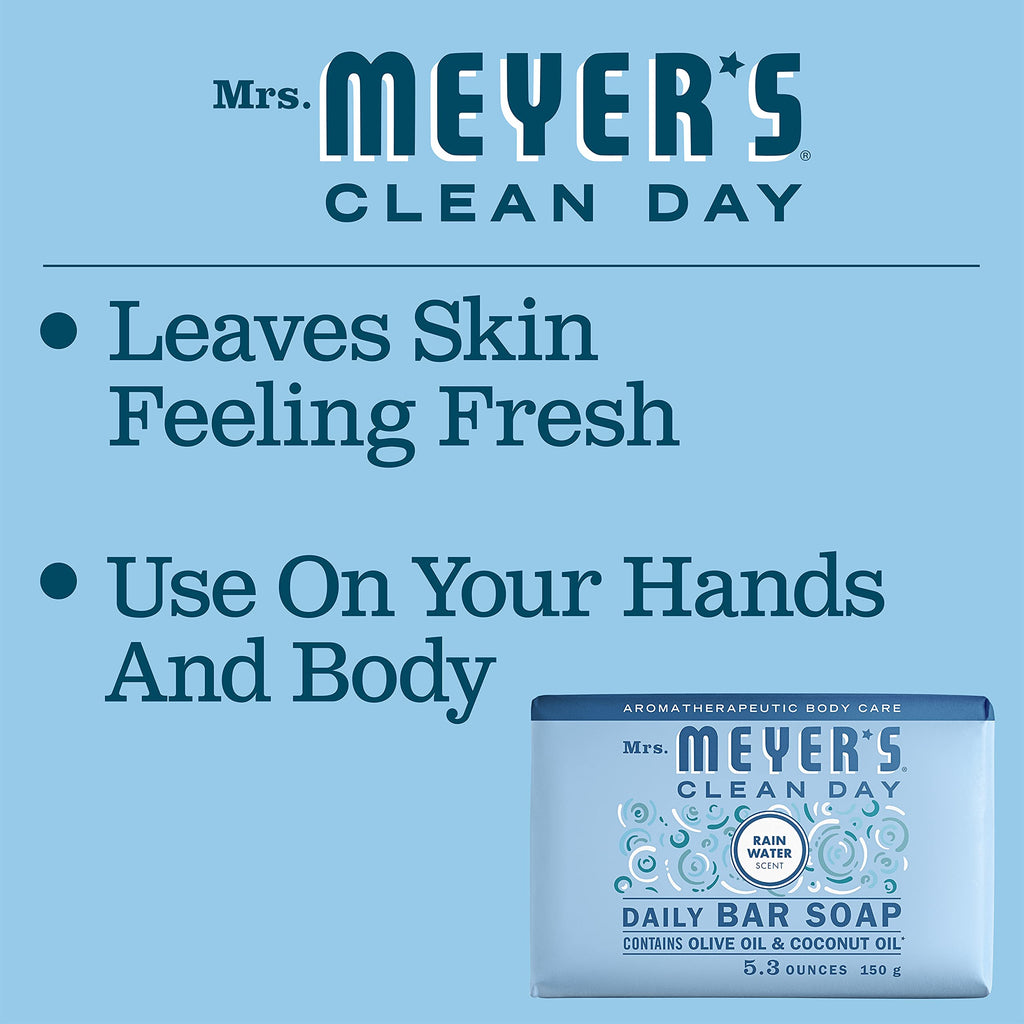 MRS. MEYER'S CLEAN DAY Bar Soap – Rain Water Scent, 4 Bars, Body & Hand Wash