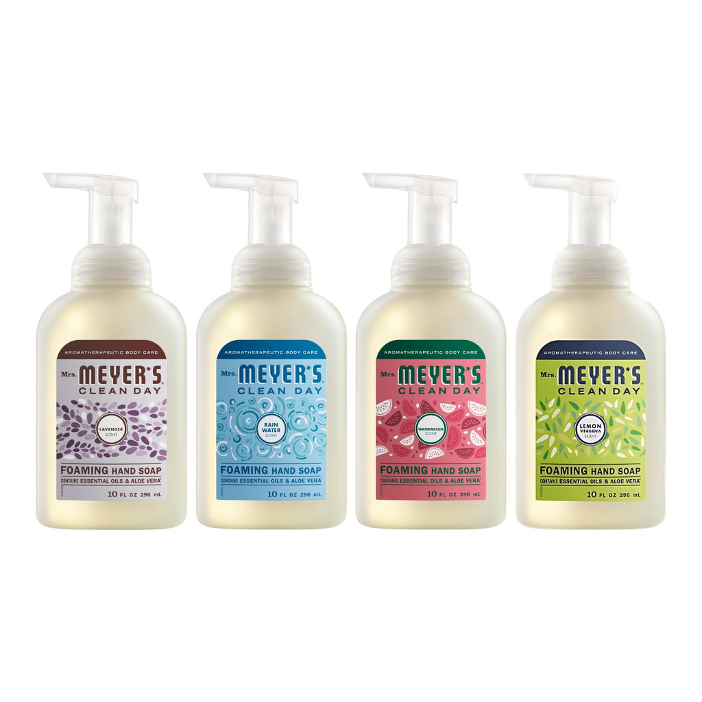 Mrs. Meyer's Clean Day Foaming Hand Soap 4-Scent Variety Pack – Rain Water, Lavender, Lemon Verbena, Watermelon (10 oz each)