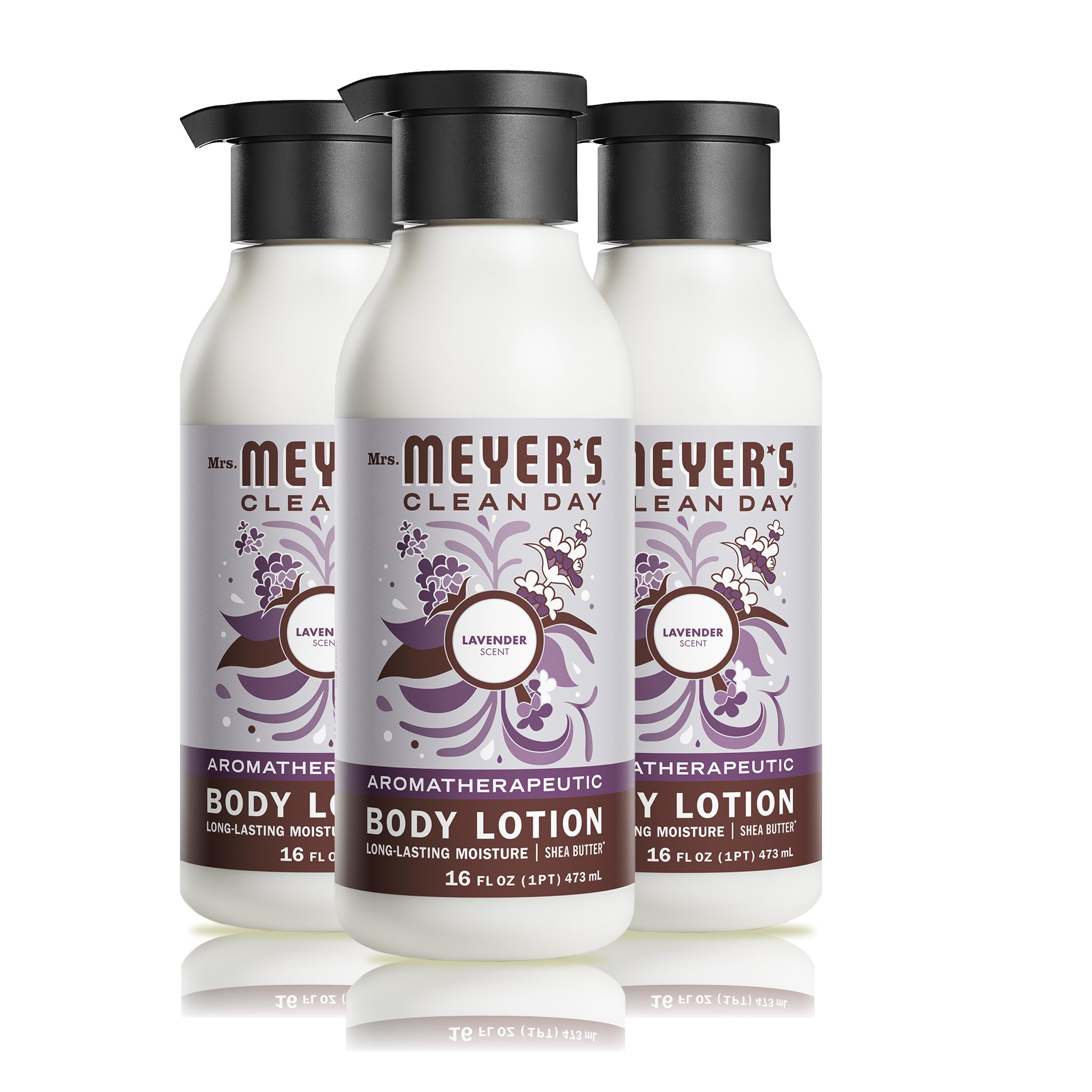 MRS. MEYER'S CLEAN DAY Lavender Body Lotion - Dry Skin Non-Greasy Moisturizer - 16 fl oz - Pack of 3