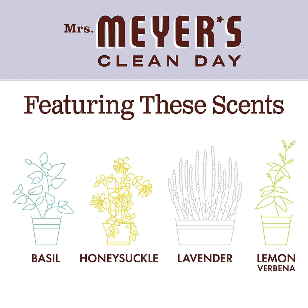 Mrs. Meyer's Clean Day Liquid Hand Soap 3 Scent Variety Pack – Lemon Verbena, Lavender & Basil